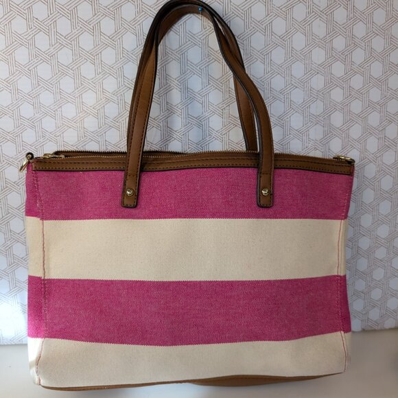 Tommy Hilfiger Women's Pink & White Stripe Satchel With Zips - Picture 6 of 14